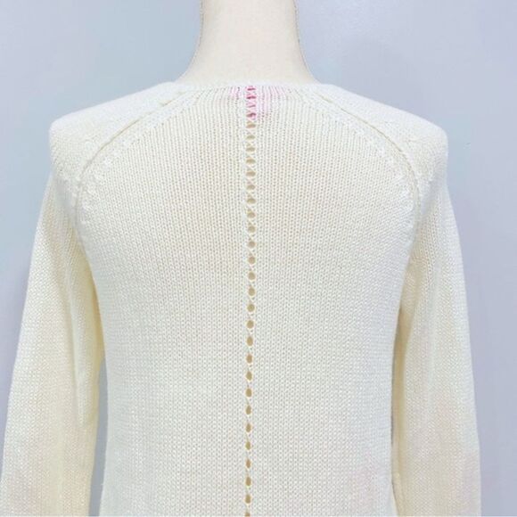 LILLY PULITZER XS Classic Cream Open Knit Crochet V-Neck Sweater Cottagecore - Picture 4 of 16